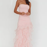 Kioto Strapless Organza Trim Maxi Dress Blush