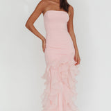Kioto Strapless Organza Trim Maxi Dress Blush