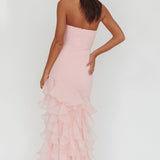 Kioto Strapless Organza Trim Maxi Dress Blush