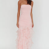 Kioto Strapless Organza Trim Maxi Dress Blush