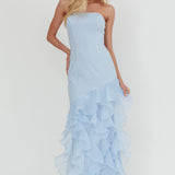 Kioto Strapless Organza Trim Maxi Dress Blue