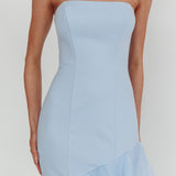 Kioto Strapless Organza Trim Maxi Dress Blue