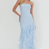 Kioto Strapless Organza Trim Maxi Dress Blue