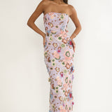 Posetta Strapless Floral Embellished Maxi Dress Purple