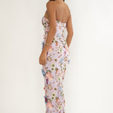 Posetta Strapless Floral Embellished Maxi Dress Purple