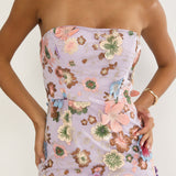 Posetta Strapless Floral Embellished Maxi Dress Purple