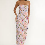 Posetta Strapless Floral Embellished Maxi Dress Purple