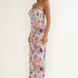 Posetta Strapless Floral Embellished Maxi Dress Purple
