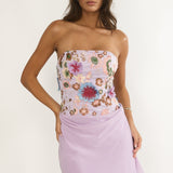 Ulyssia Strapless Floral Embellished Mini Dress Purple