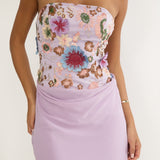 Ulyssia Strapless Floral Embellished Mini Dress Purple