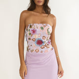 Ulyssia Strapless Floral Embellished Mini Dress Purple
