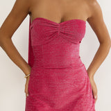 Vionelle Tied Back Strapless Mini Dress Fuchsia