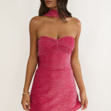 Vionelle Tied Back Strapless Mini Dress Fuchsia