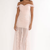 Fall In Love Off Shoulder Frill Maxi Dress Power Pink