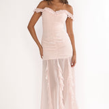 Fall In Love Off Shoulder Frill Maxi Dress Power Pink