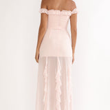 Fall In Love Off Shoulder Frill Maxi Dress Power Pink