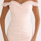 Fall In Love Off Shoulder Frill Maxi Dress Power Pink