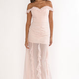 Fall In Love Off Shoulder Frill Maxi Dress Power Pink