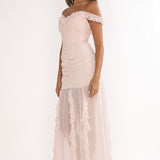 Fall In Love Off Shoulder Frill Maxi Dress Power Pink