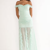 Fall In Love Off Shoulder Frill Maxi Dress Sage
