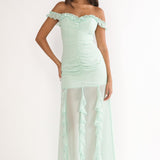 Fall In Love Off Shoulder Frill Maxi Dress Sage