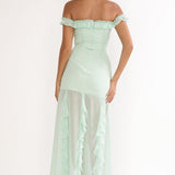 Fall In Love Off Shoulder Frill Maxi Dress Sage