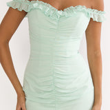 Fall In Love Off Shoulder Frill Maxi Dress Sage