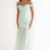 Fall In Love Off Shoulder Frill Maxi Dress Sage