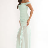 Fall In Love Off Shoulder Frill Maxi Dress Sage