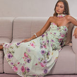 Novarra Twist Bust Strapless Maxi Dress Floral Mint