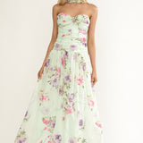 Novarra Twist Bust Strapless Maxi Dress Floral Mint