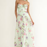 Novarra Twist Bust Strapless Maxi Dress Floral Mint