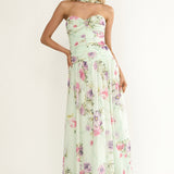 Novarra Twist Bust Strapless Maxi Dress Floral Mint