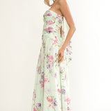 Novarra Twist Bust Strapless Maxi Dress Floral Mint