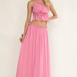 Marivelle Frill Trim Maxi Skirt Pink