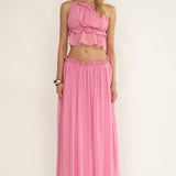 Marivelle Frill Trim Maxi Skirt Pink