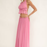 Marivelle Frill Trim Maxi Skirt Pink