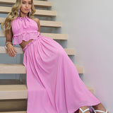 Marivelle Frill Trim Maxi Skirt Pink