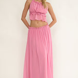 Marivelle String Tie Open Back Top Pink