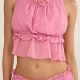 Marivelle String Tie Open Back Top Pink