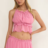 Marivelle String Tie Open Back Top Pink