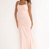 Rovelle Halterneck Pleat Waist Maxi Dress Pink