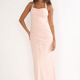 Rovelle Halterneck Pleat Waist Maxi Dress Pink