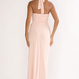 Rovelle Halterneck Pleat Waist Maxi Dress Pink