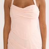 Rovelle Halterneck Pleat Waist Maxi Dress Pink