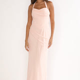 Rovelle Halterneck Pleat Waist Maxi Dress Pink