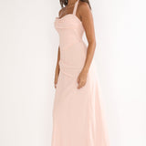 Rovelle Halterneck Pleat Waist Maxi Dress Pink