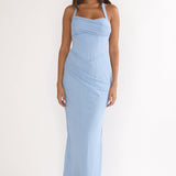 Rovelle Halterneck Pleat Waist Maxi Dress Sky Blue