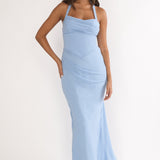 Rovelle Halterneck Pleat Waist Maxi Dress Sky Blue