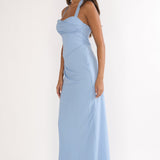 Rovelle Halterneck Pleat Waist Maxi Dress Sky Blue